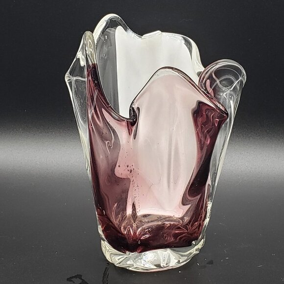 Makora Krosno Clear White Amethyst Blown Art Hankerchief Glass Vase - Picture 8 of 9